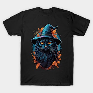 black cat with wizard hat T-Shirt